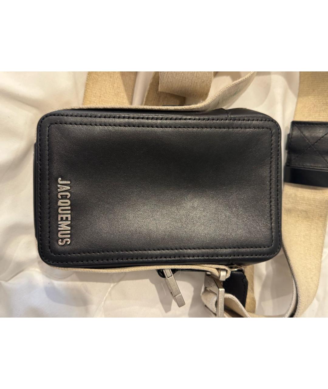 JACQUEMUS Черная кожаная сумка на плечо, фото 3