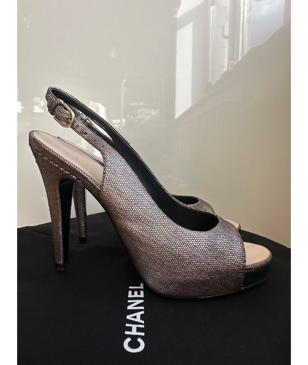 CHANEL Серебряные кожаные босоножки, фото 9