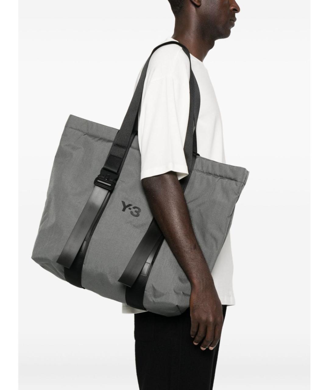 Y-3 Серая синтетическая сумка тоут, фото 3