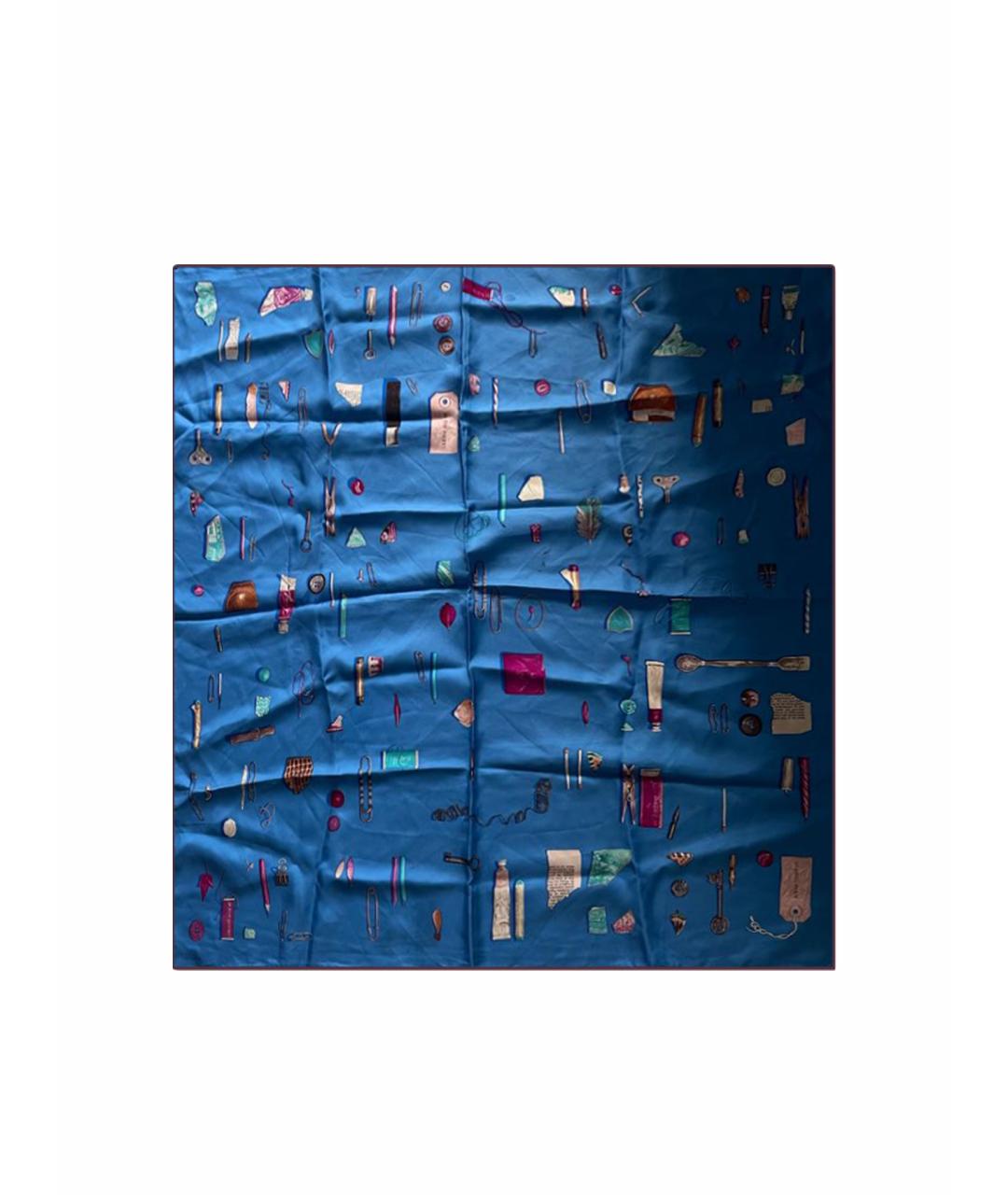 HERMES Синий шелковый платок, фото 1