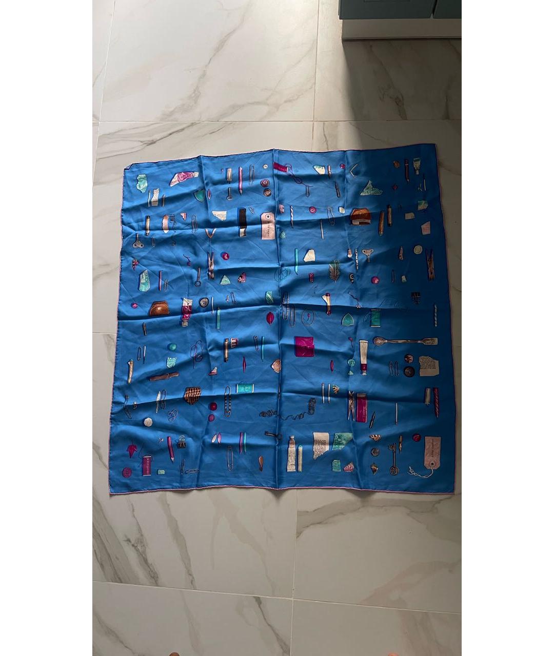 HERMES Синий шелковый платок, фото 3