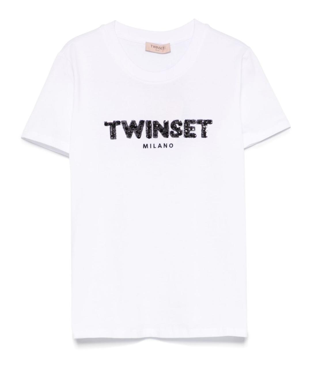 TWIN-SET Белая хлопковая футболка, фото 1
