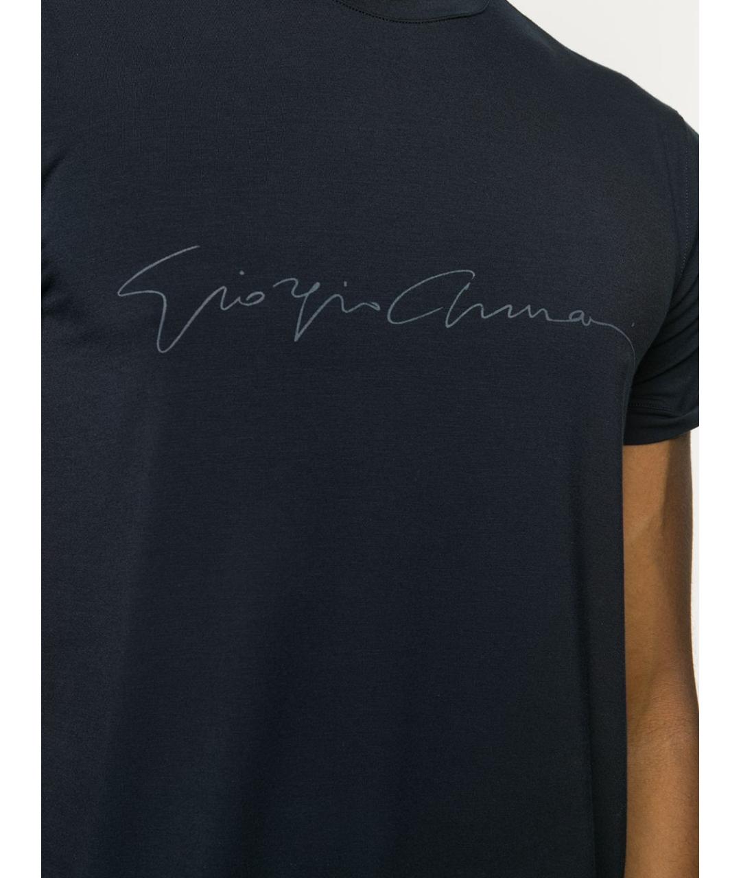 GIORGIO ARMANI Темно-синяя хлопковая футболка, фото 2