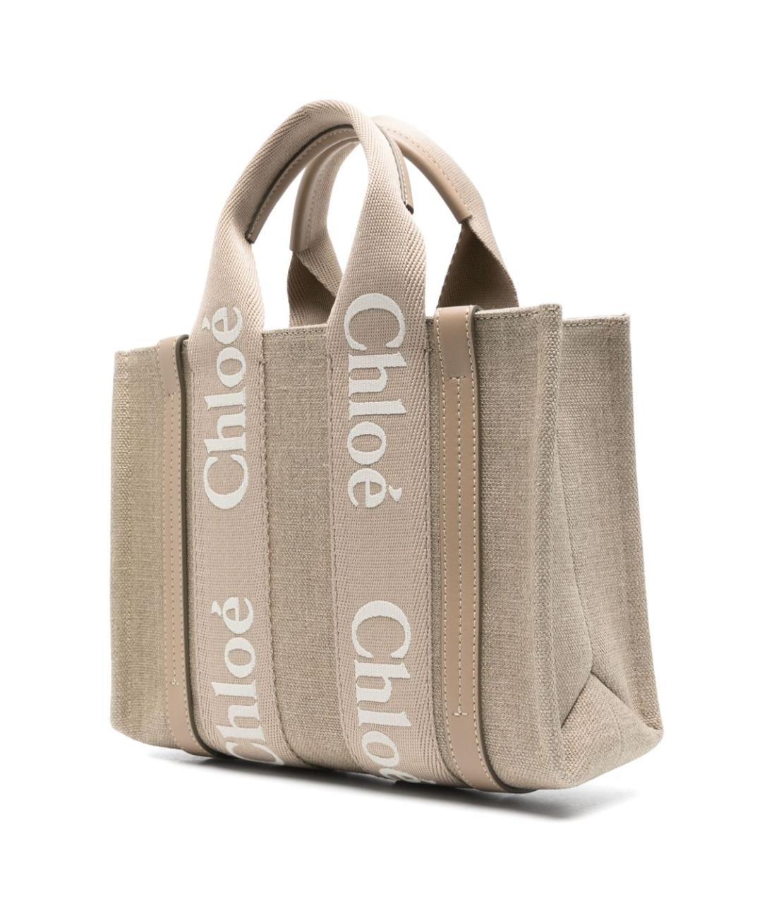 CHLOE Бежевая льняная сумка тоут, фото 4