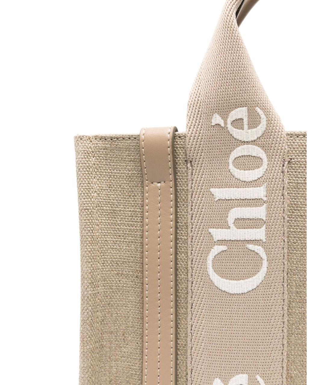 CHLOE Бежевая льняная сумка тоут, фото 3