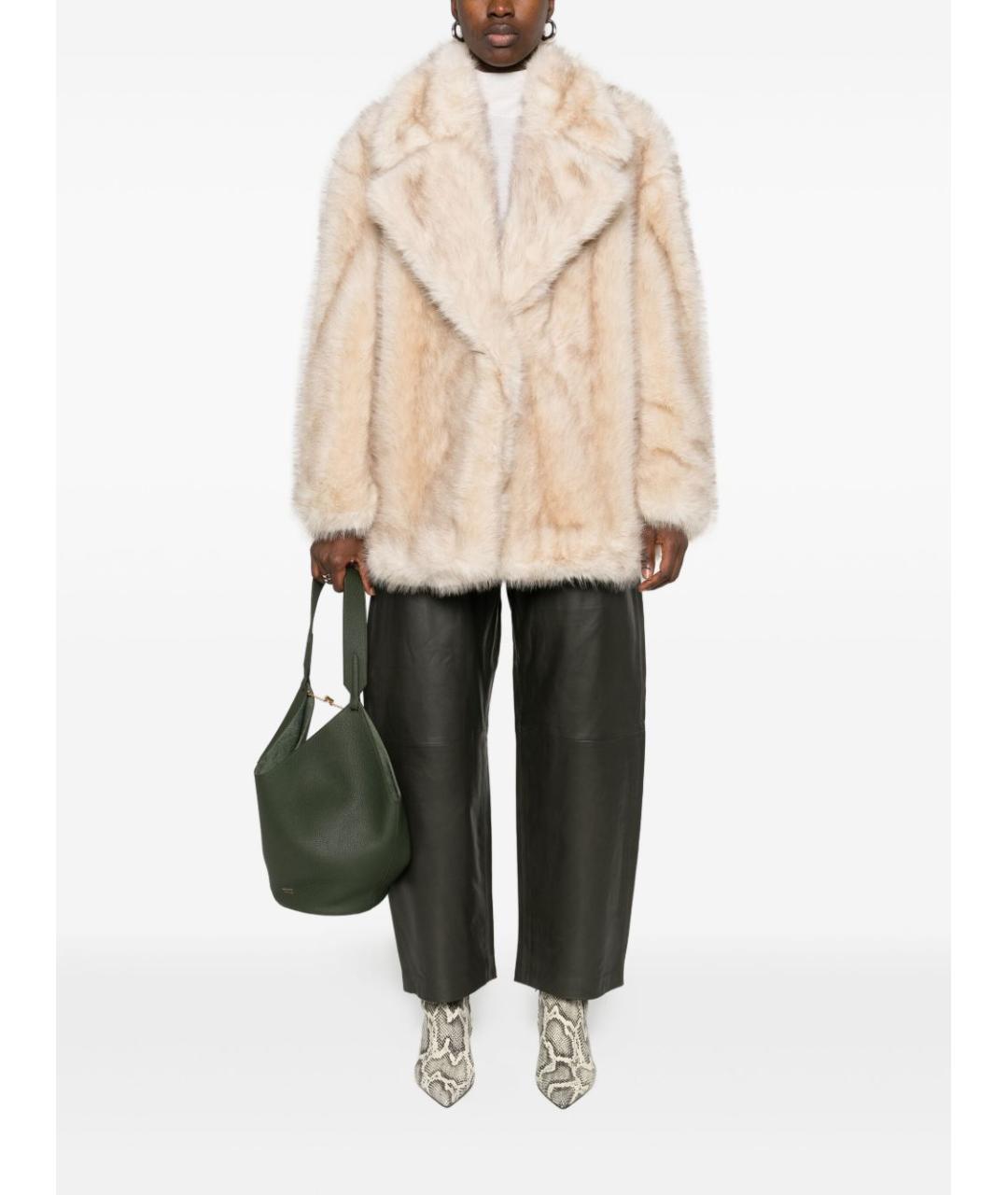 SPORTMAX Бежевая полиэстеровая шуба, фото 5