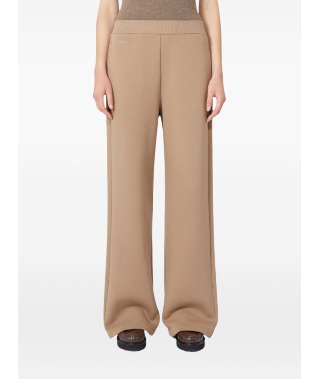 'S MAX MARA Бежевые хлопко-эластановые прямые брюки, фото 2