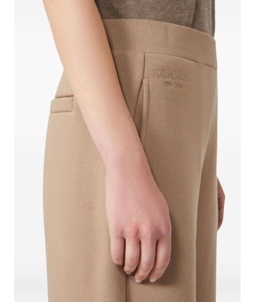 'S MAX MARA Бежевые хлопко-эластановые прямые брюки, фото 4