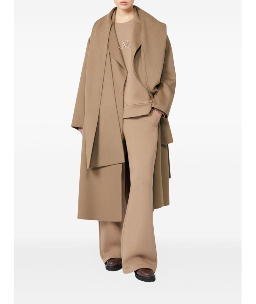 'S MAX MARA Бежевые хлопко-эластановые прямые брюки, фото 5