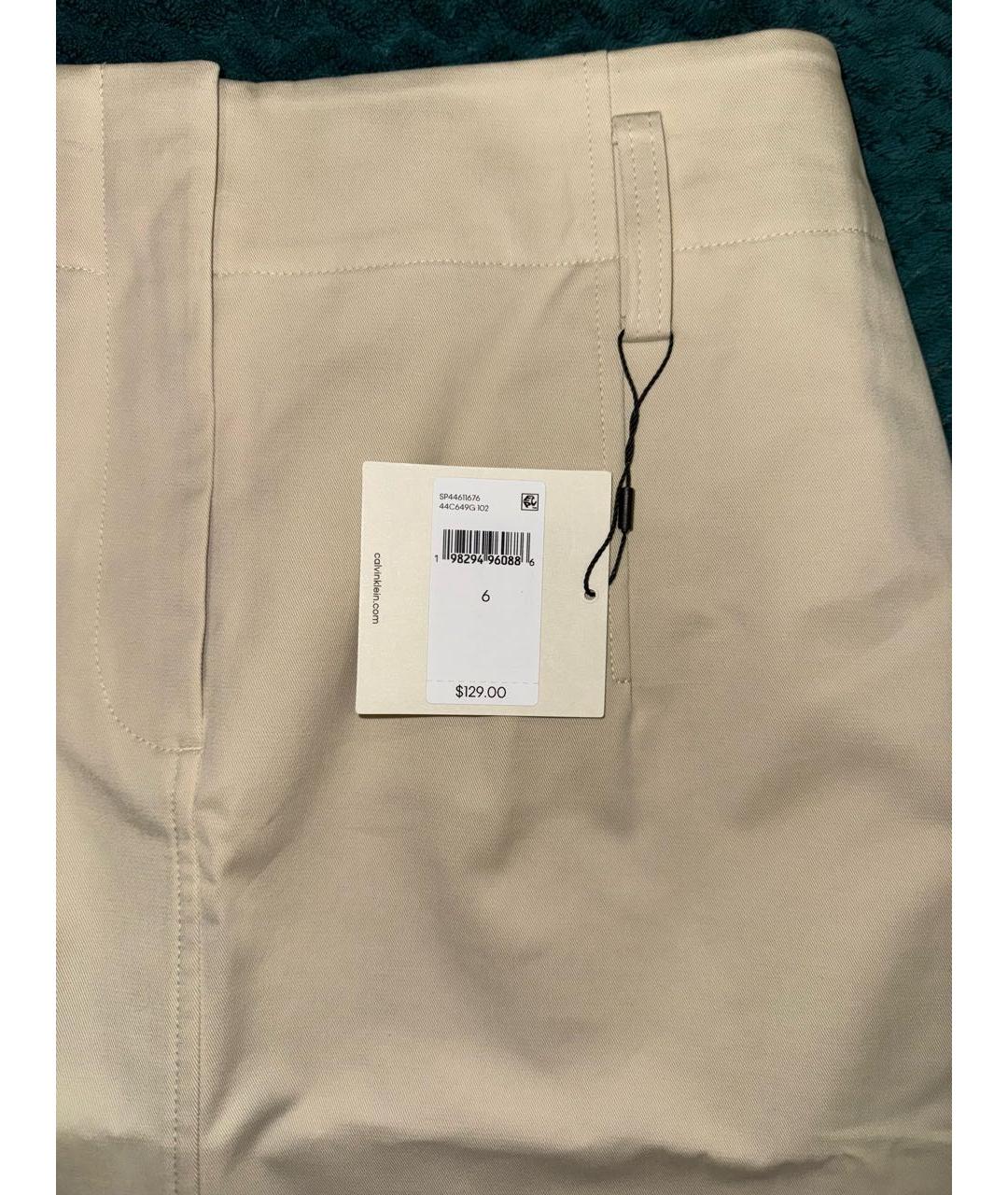 CALVIN KLEIN Бежевая хлопко-эластановая юбка мини, фото 5