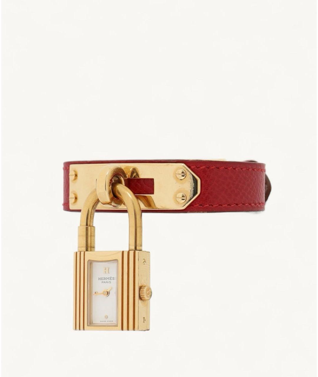 HERMES Красные позолоченные часы, фото 2