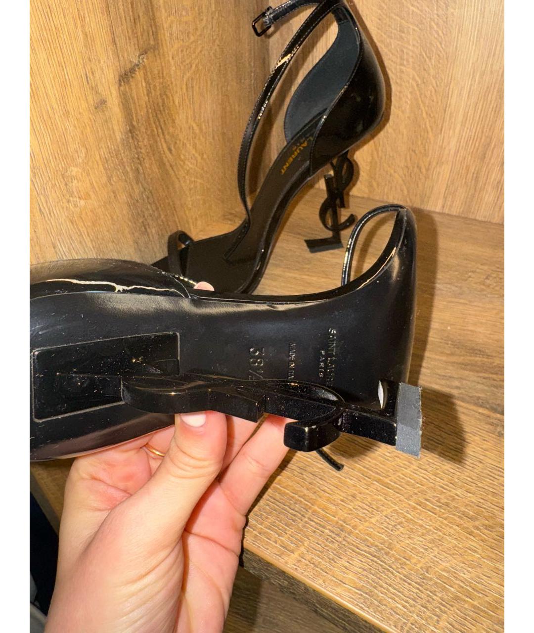 SAINT LAURENT Черные кожаные босоножки, фото 3