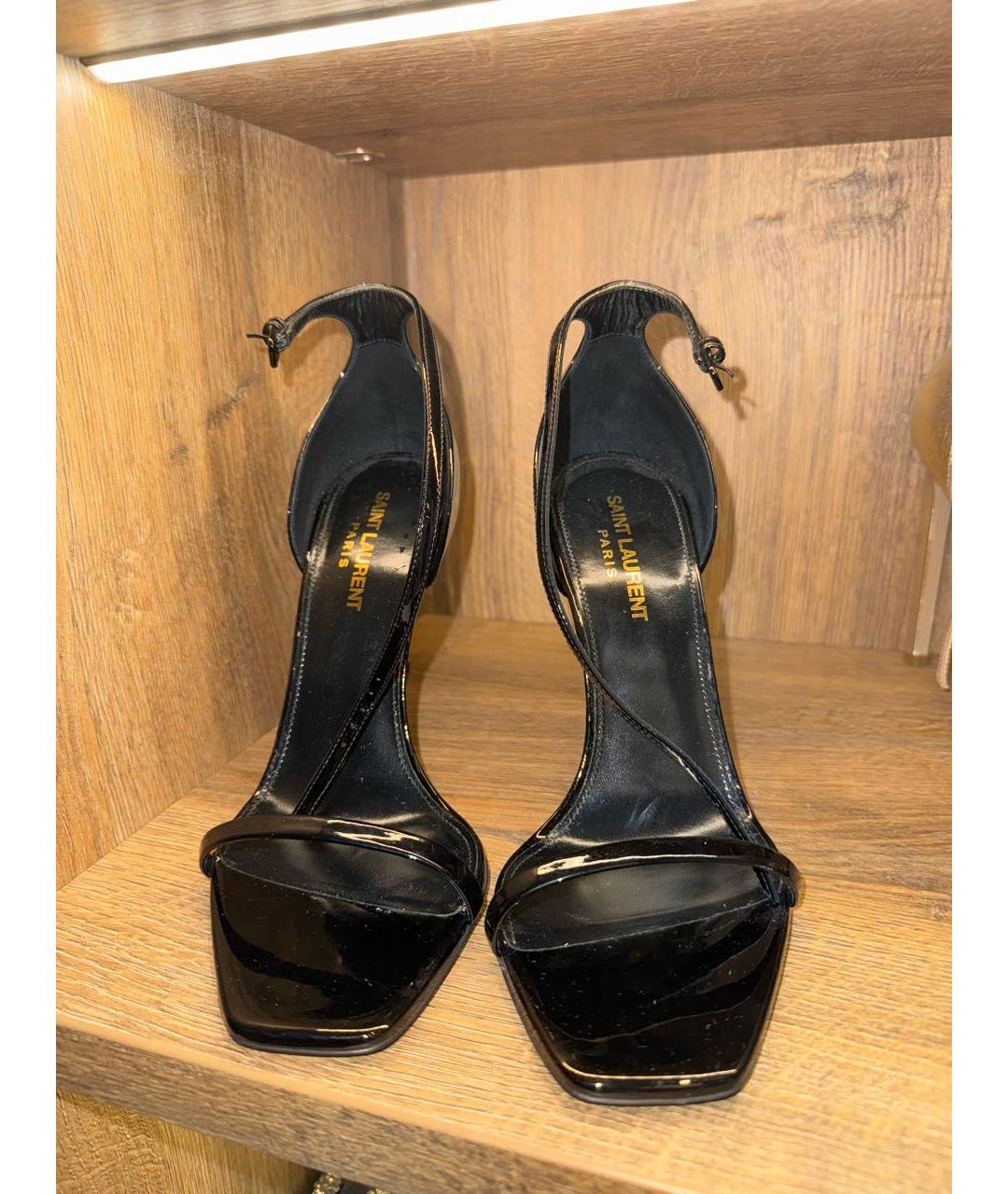 SAINT LAURENT Черные кожаные босоножки, фото 2