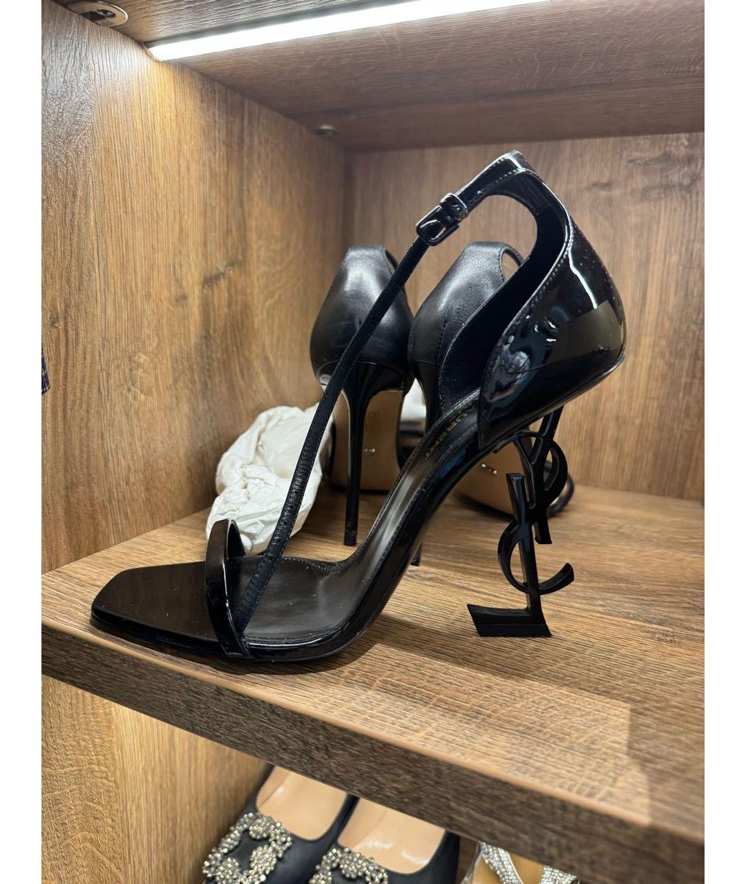 SAINT LAURENT Черные кожаные босоножки, фото 5