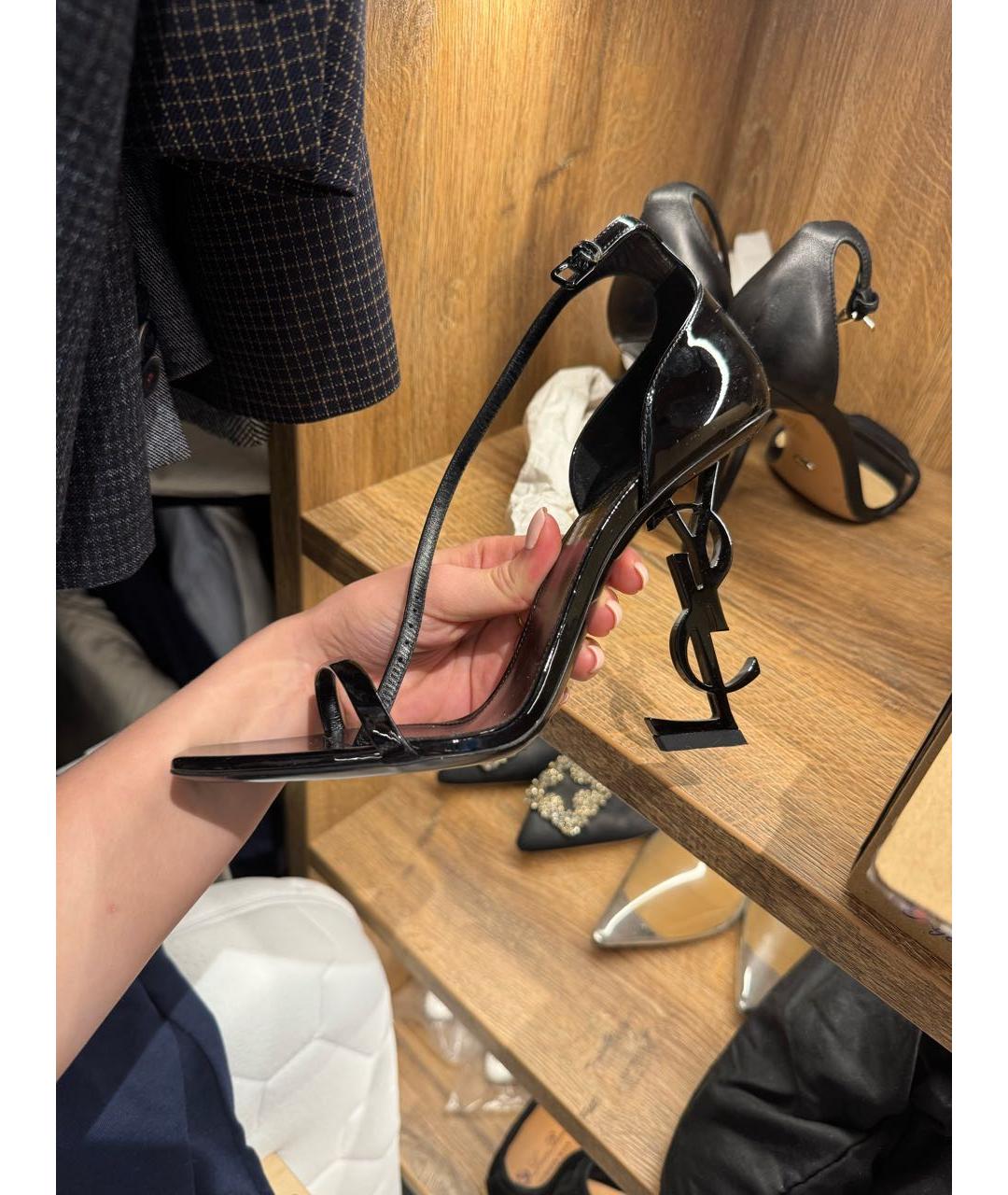 SAINT LAURENT Черные кожаные босоножки, фото 4