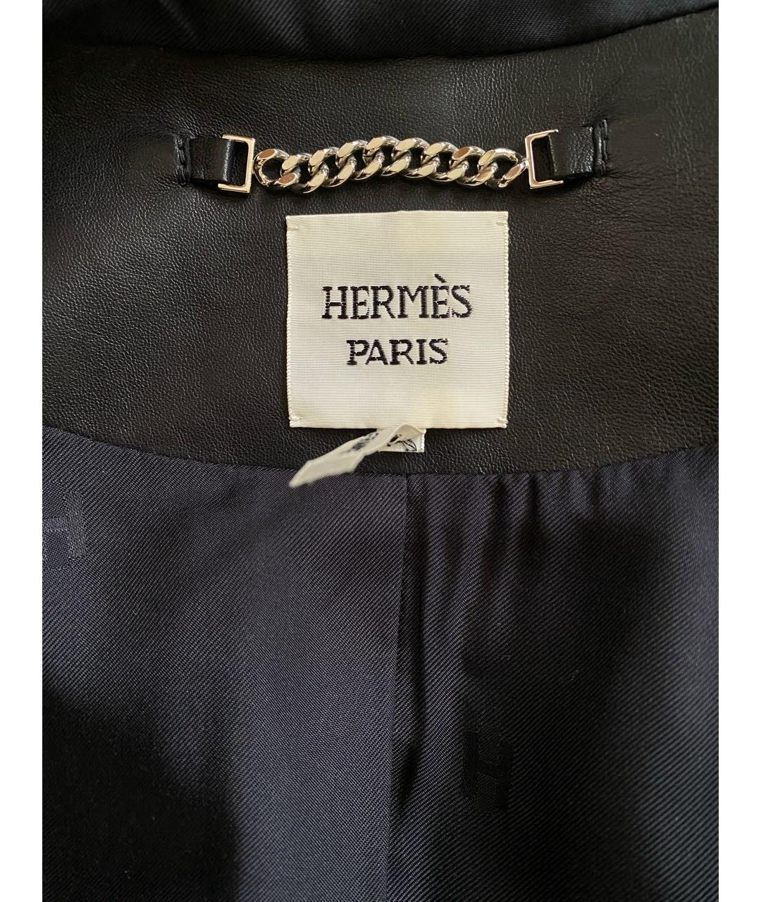 HERMES Черное кожаное пальто, фото 8