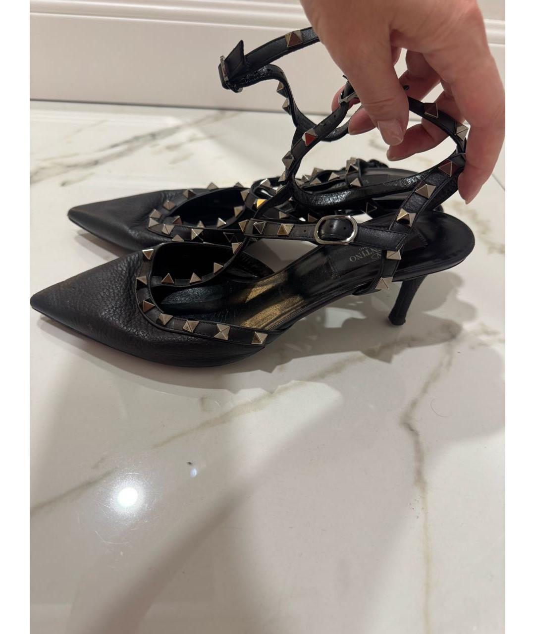 VALENTINO Черные кожаные лодочки на низком каблуке, фото 8