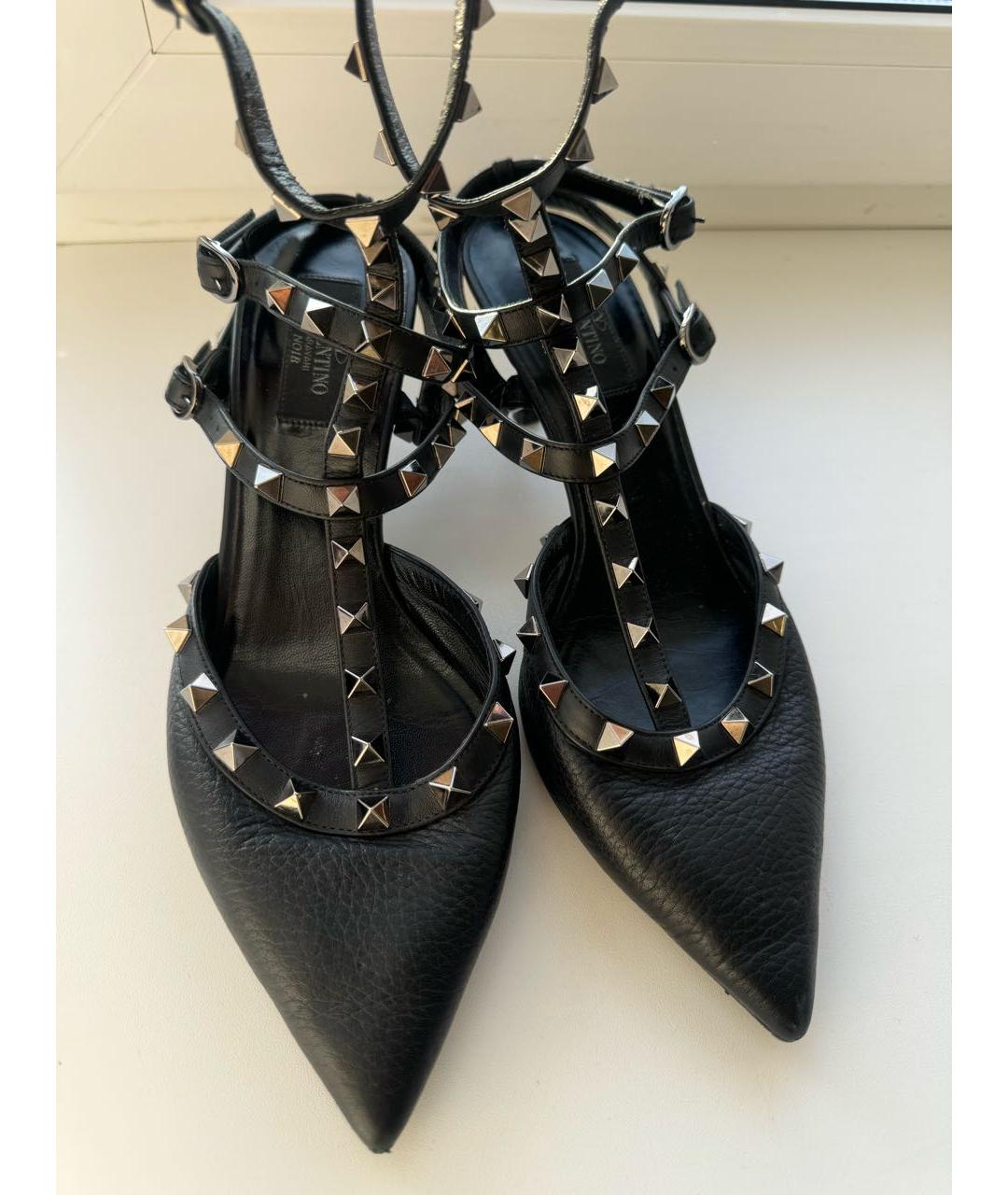 VALENTINO Черные кожаные лодочки на низком каблуке, фото 2