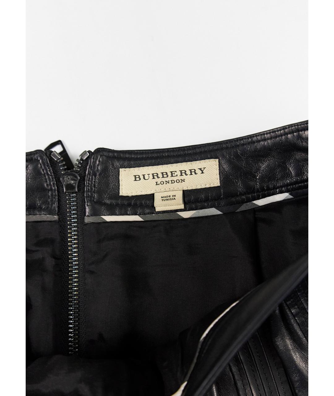 BURBERRY Черная кожаная юбка мини, фото 3