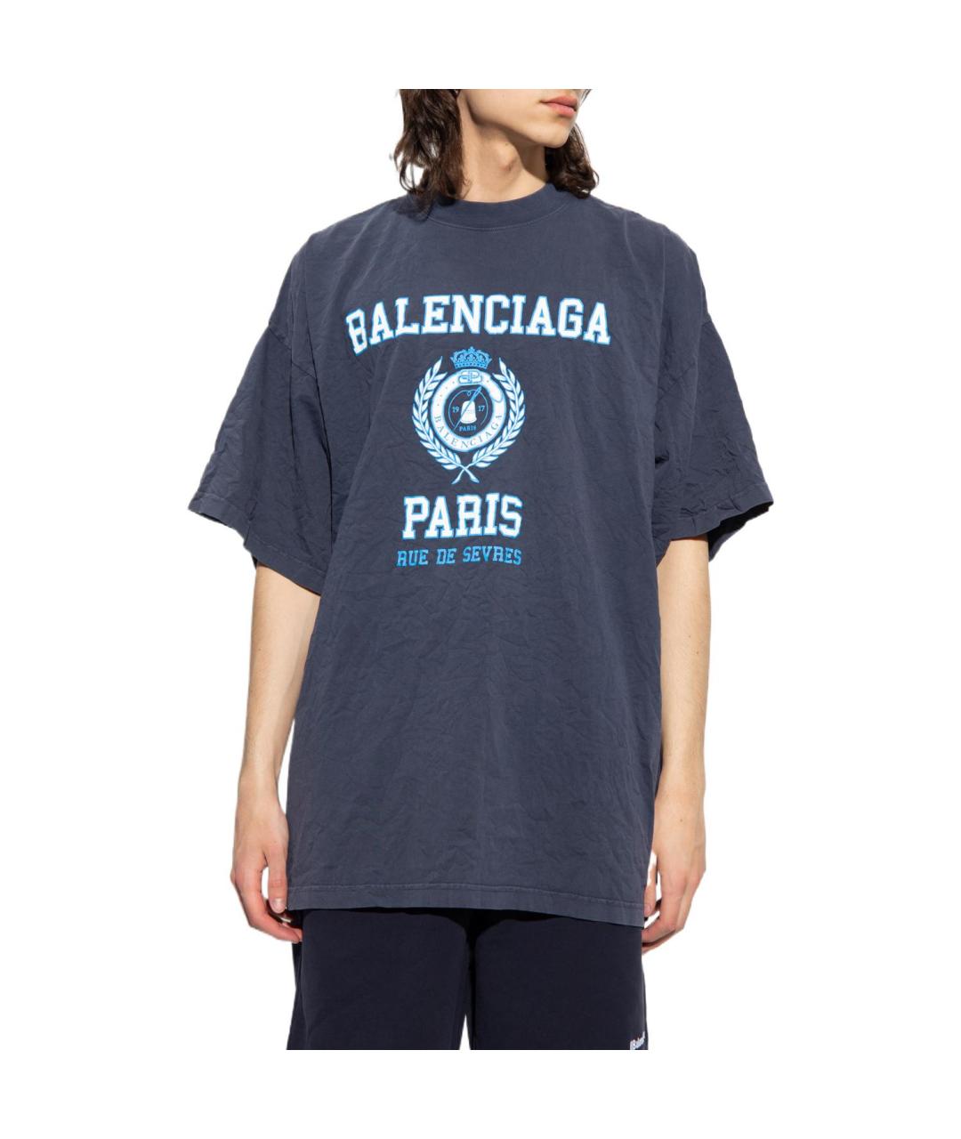 BALENCIAGA Темно-синяя футболка, фото 5