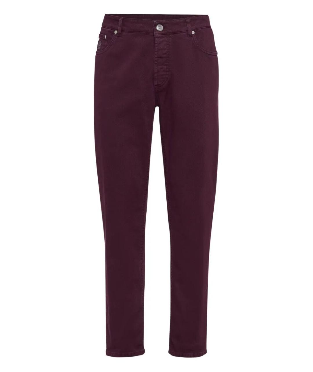 BRUNELLO CUCINELLI Бордовые хлопковые прямые джинсы, фото 1