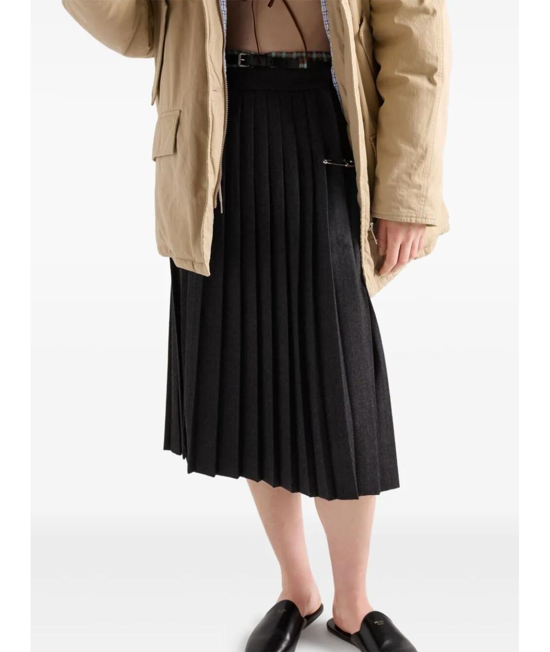 PRADA Серая шерстяная юбка миди, фото 5