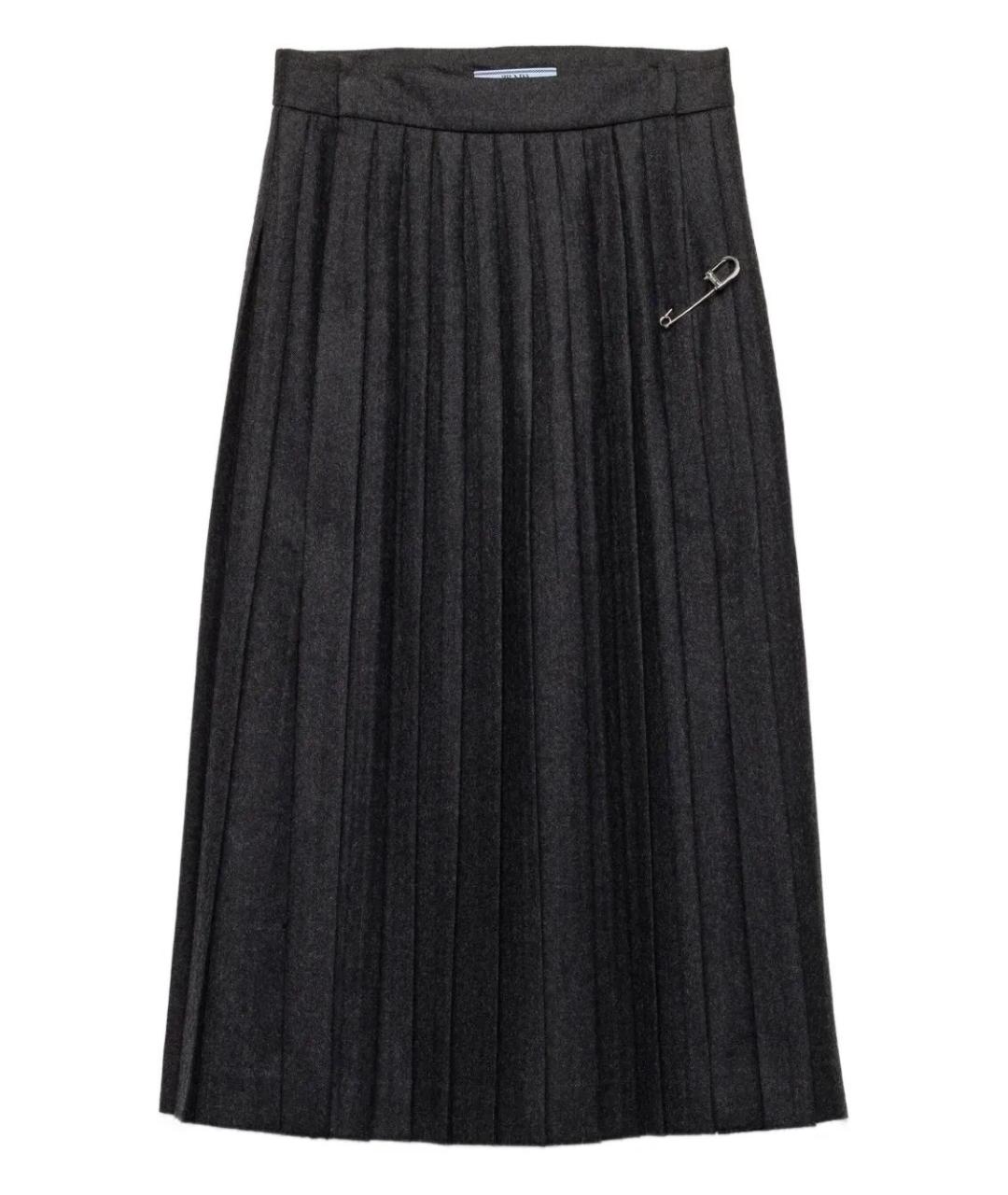 PRADA Серая шерстяная юбка миди, фото 1
