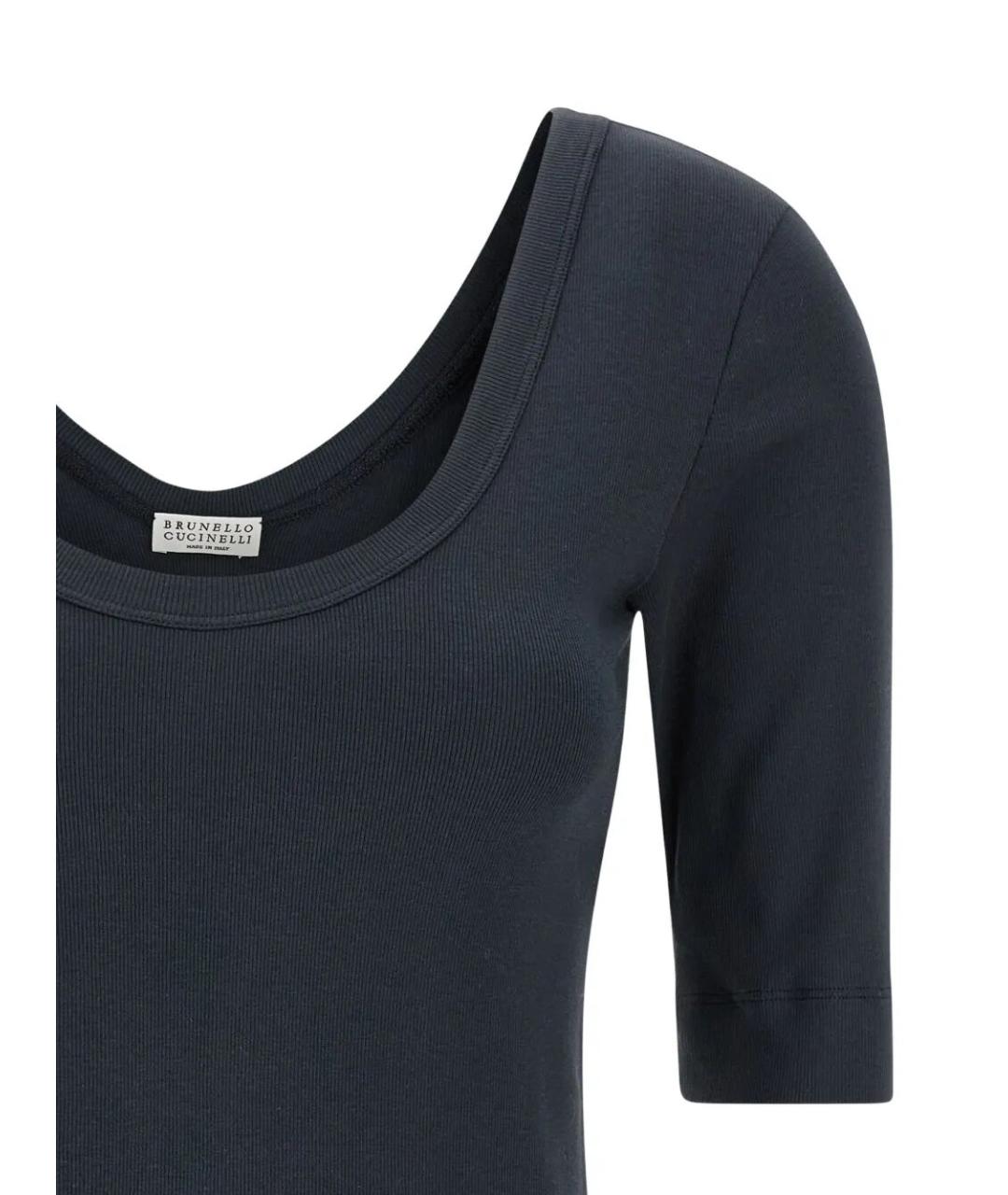 BRUNELLO CUCINELLI Темно-синяя хлопковая футболка, фото 4