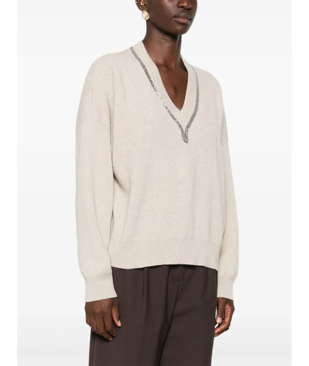 BRUNELLO CUCINELLI Бежевый кашемировый джемпер / свитер, фото 5