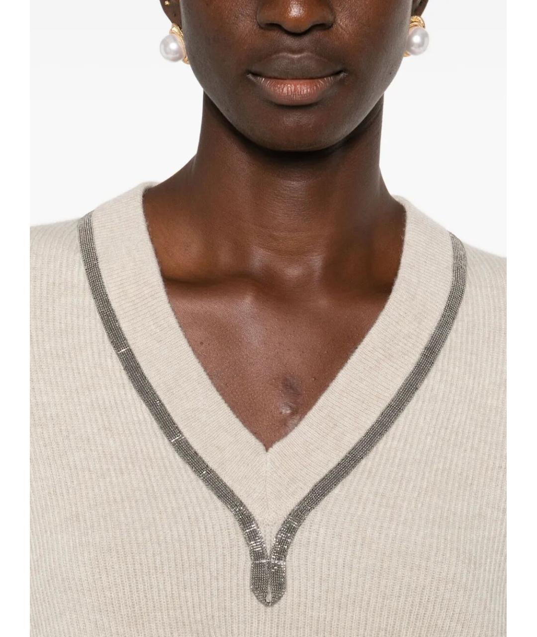 BRUNELLO CUCINELLI Бежевый кашемировый джемпер / свитер, фото 3