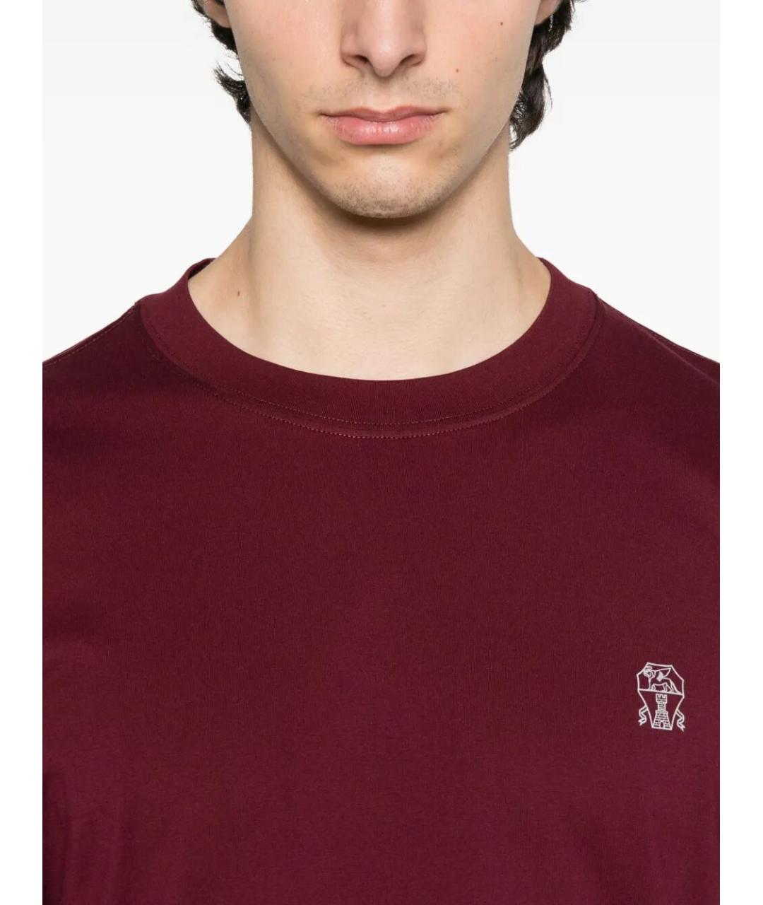 BRUNELLO CUCINELLI Бордовая хлопковая футболка, фото 4