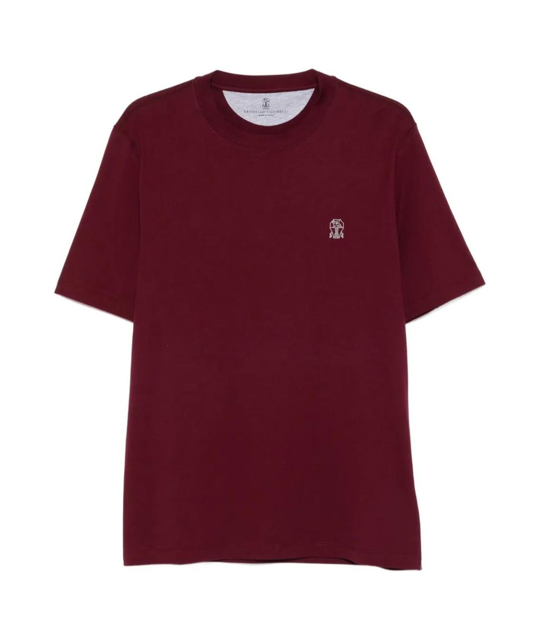 BRUNELLO CUCINELLI Бордовая хлопковая футболка, фото 1