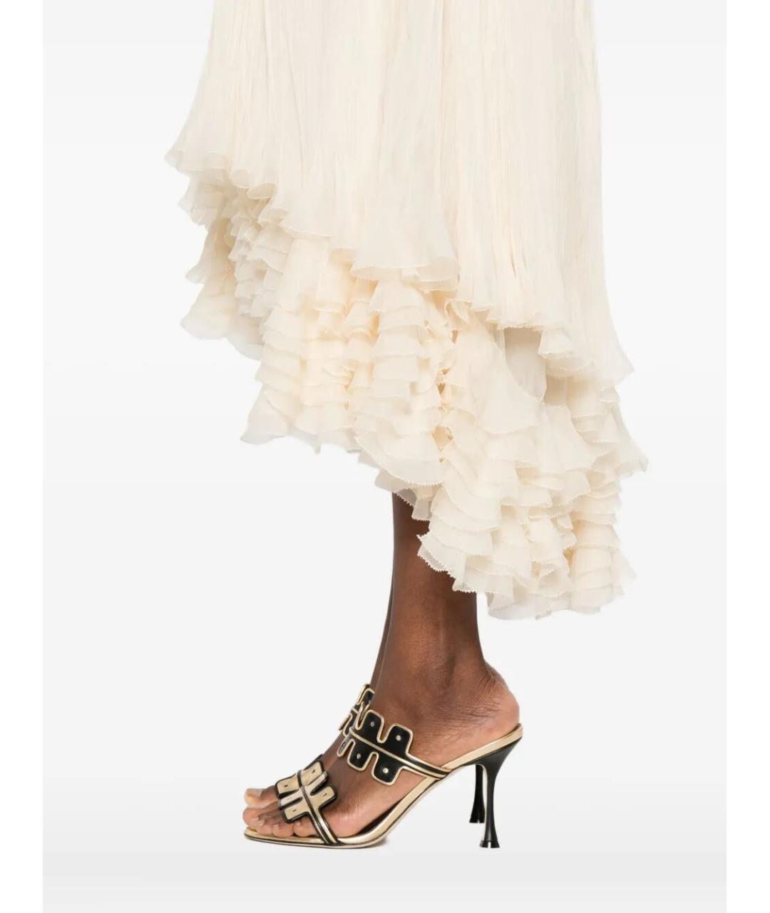 ALBERTA FERRETTI Бежевое шелковое коктейльное платье, фото 5