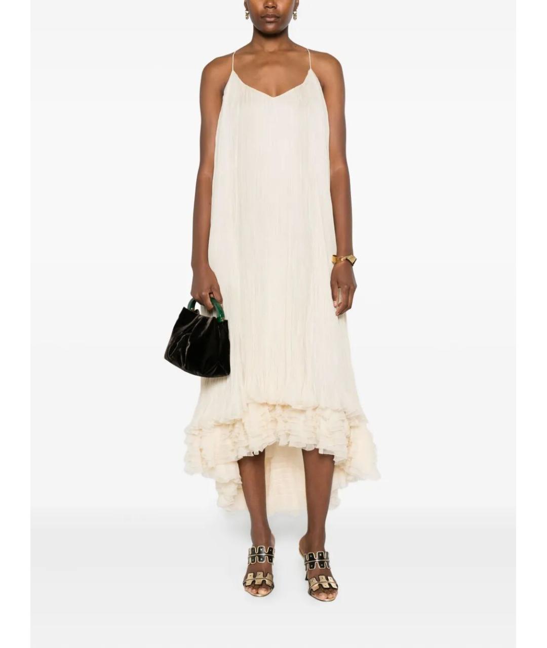 ALBERTA FERRETTI Бежевое шелковое коктейльное платье, фото 2