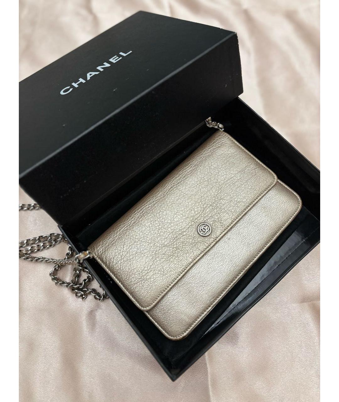 CHANEL Золотая кожаная сумка через плечо, фото 7