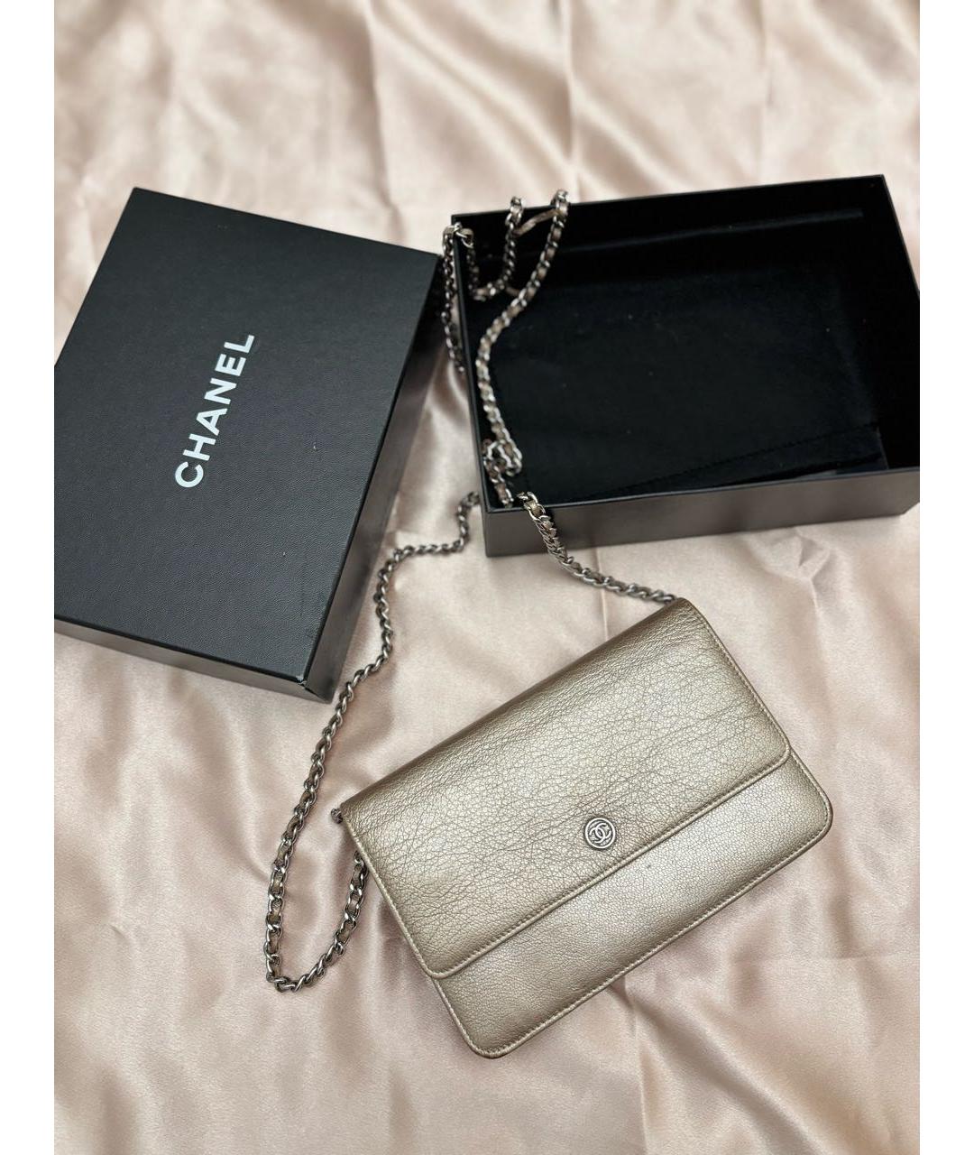 CHANEL Золотая кожаная сумка через плечо, фото 8