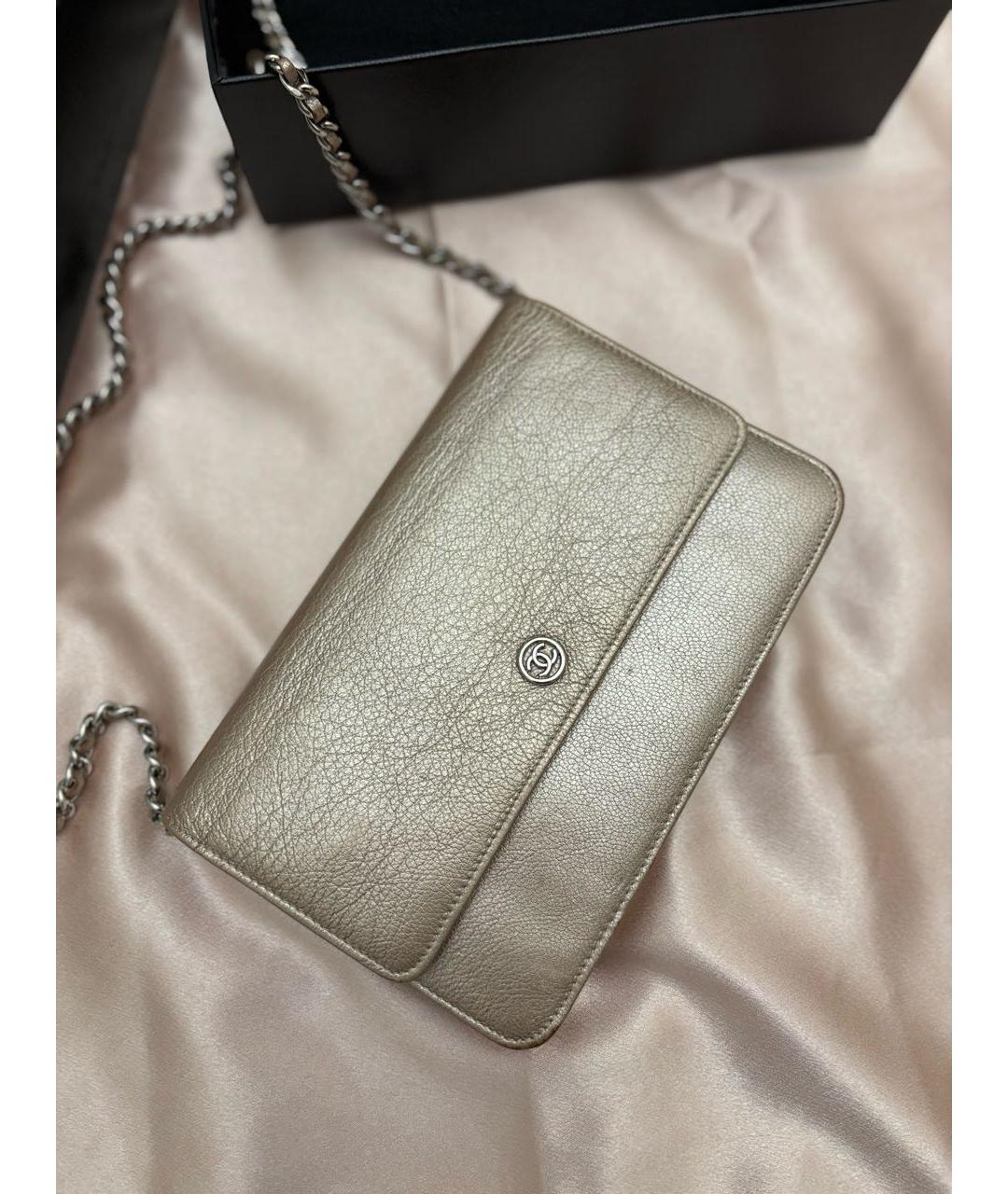 CHANEL Золотая кожаная сумка через плечо, фото 2