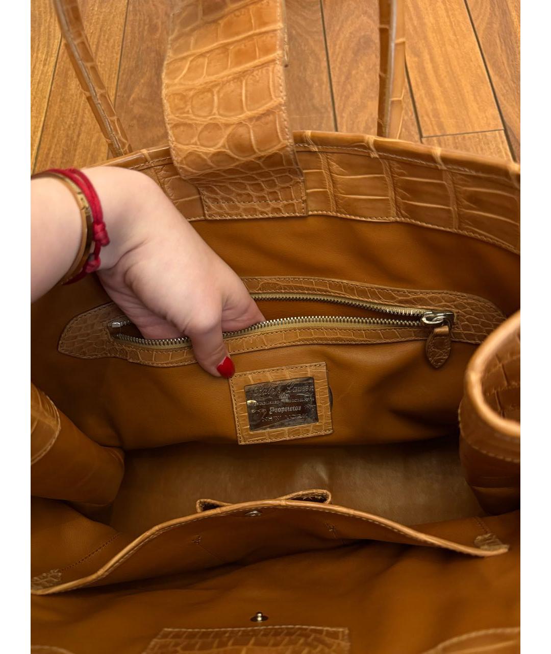 RALPH LAUREN Коричневая сумка тоут из экзотической кожи, фото 6