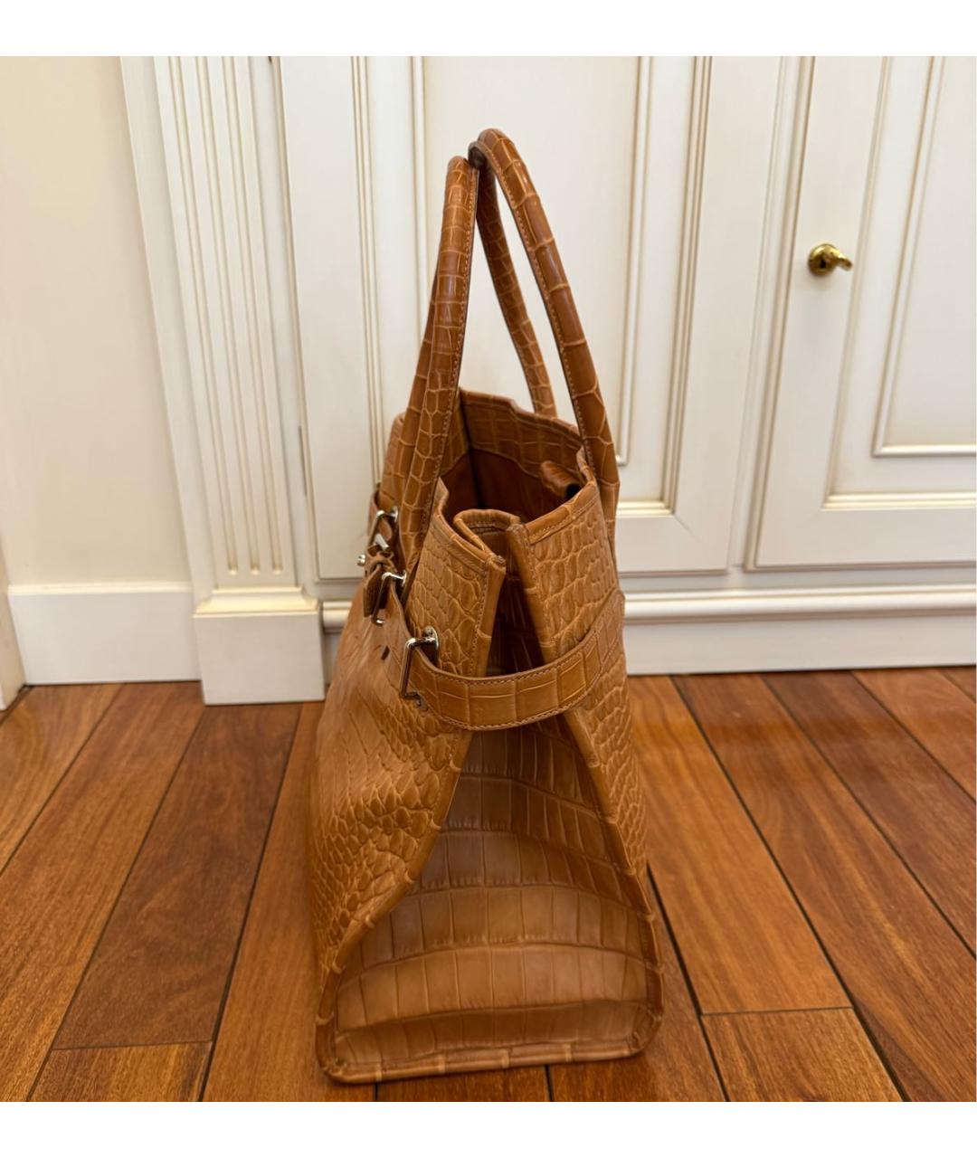 RALPH LAUREN Коричневая сумка тоут из экзотической кожи, фото 4