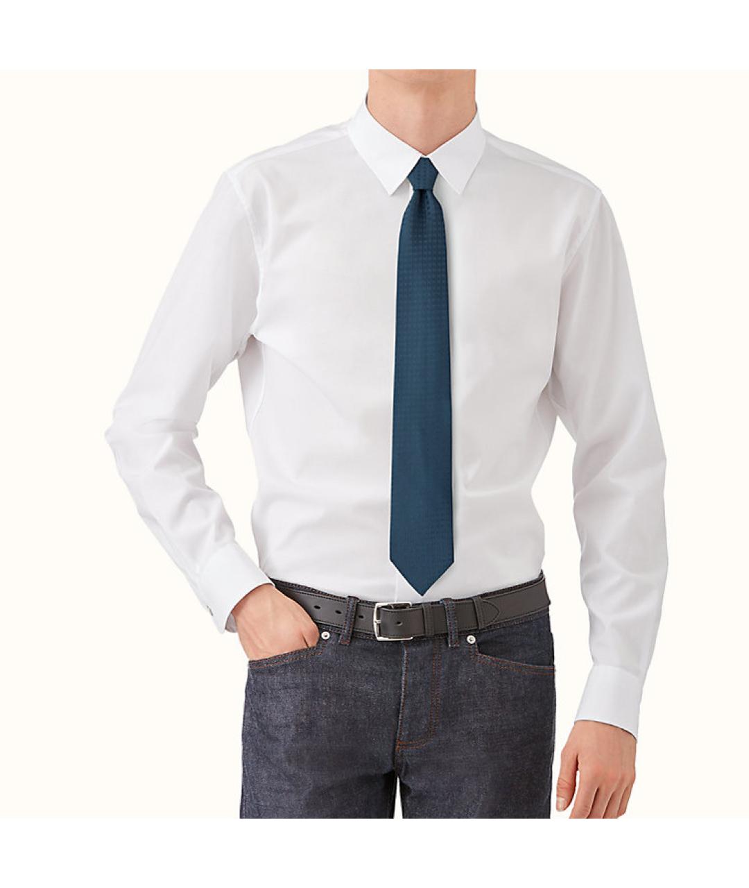 HERMES Темно-синий шелковый галстук, фото 2