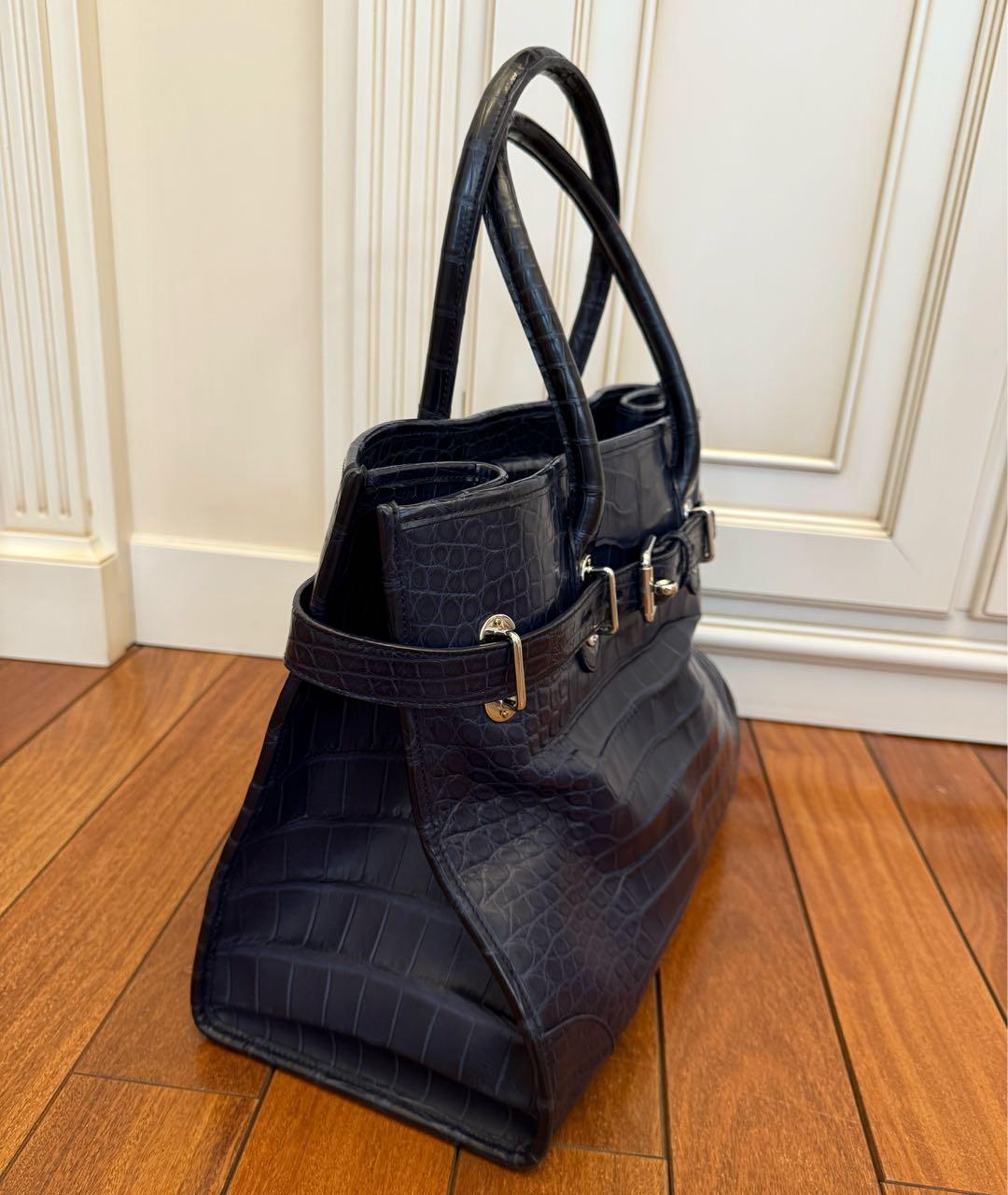 RALPH LAUREN Темно-синяя сумка тоут из экзотической кожи, фото 2