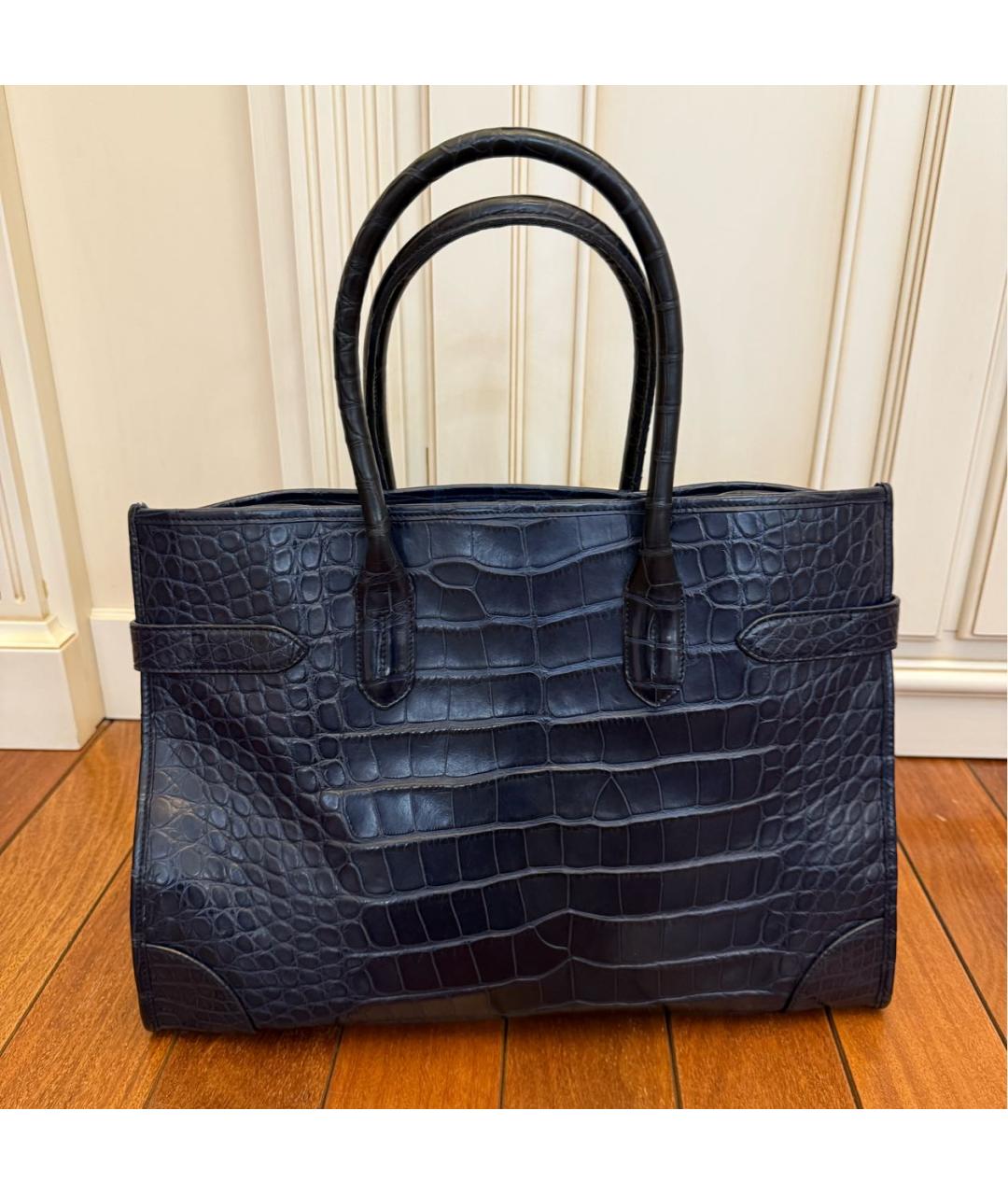 RALPH LAUREN Темно-синяя сумка тоут из экзотической кожи, фото 3