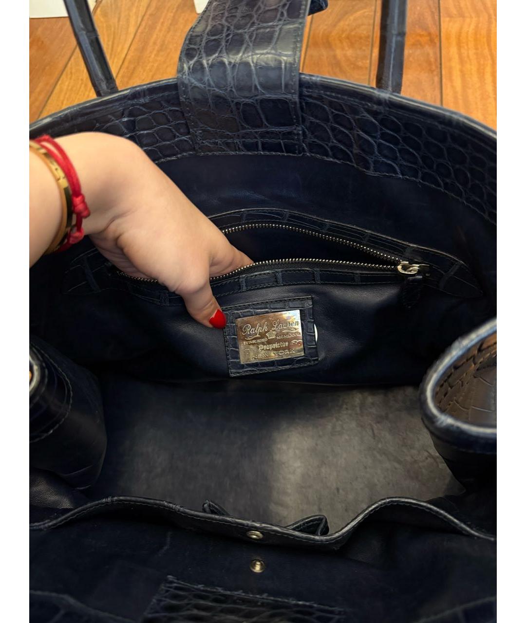 RALPH LAUREN Темно-синяя сумка тоут из экзотической кожи, фото 6