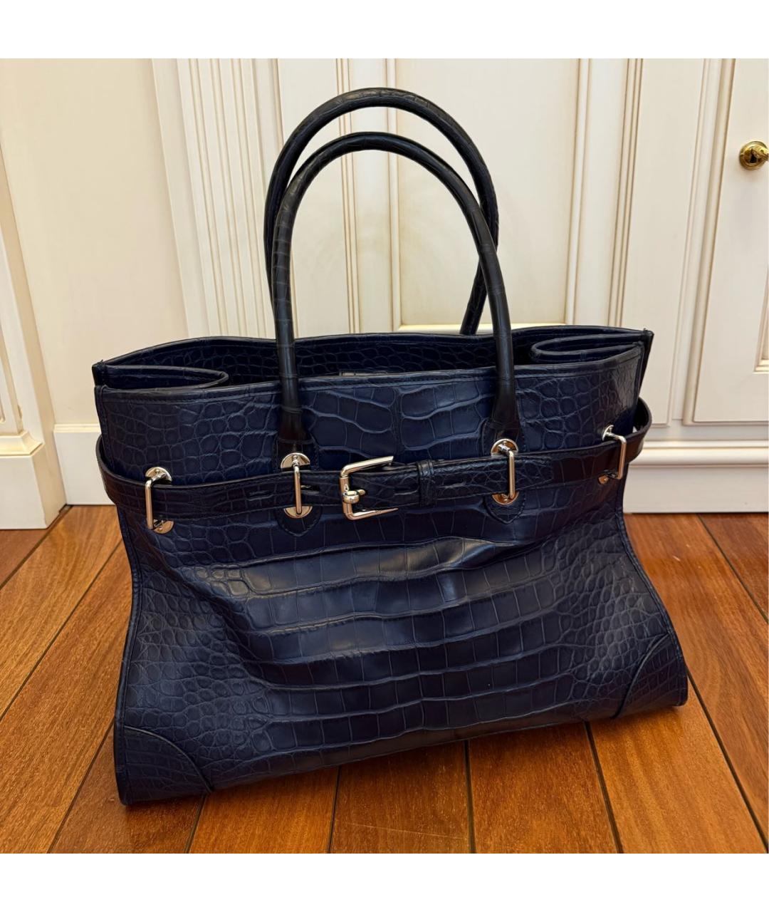 RALPH LAUREN Темно-синяя сумка тоут из экзотической кожи, фото 7