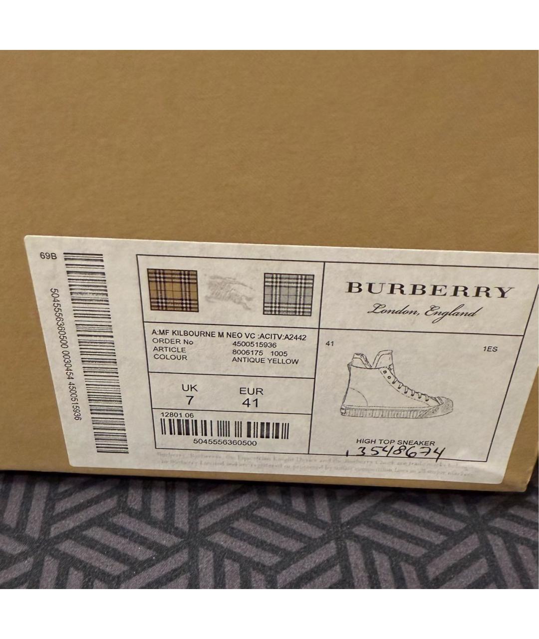 BURBERRY Бежевые высокие кроссовки / кеды, фото 6