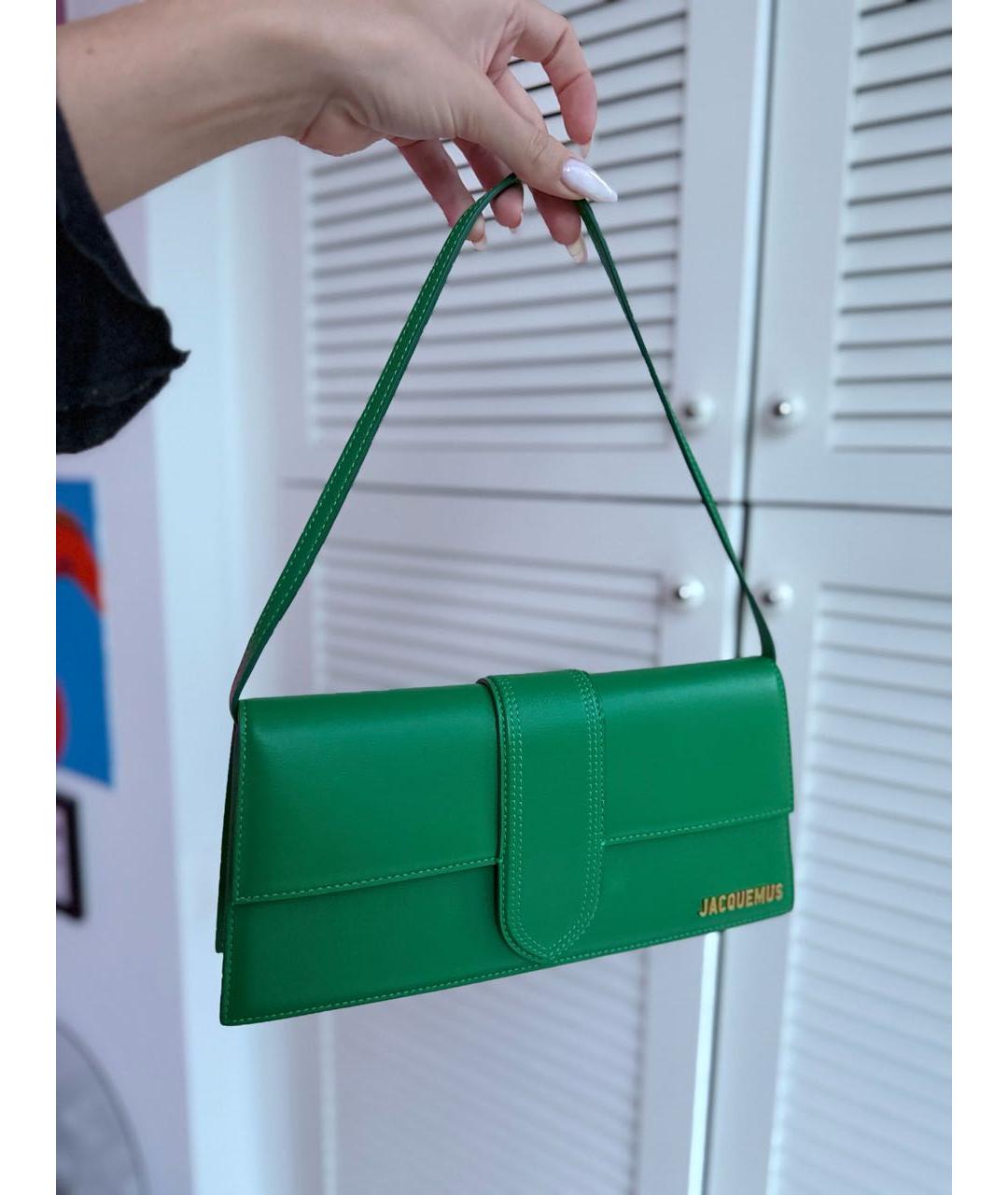 JACQUEMUS Зеленая кожаная сумка с короткими ручками, фото 2