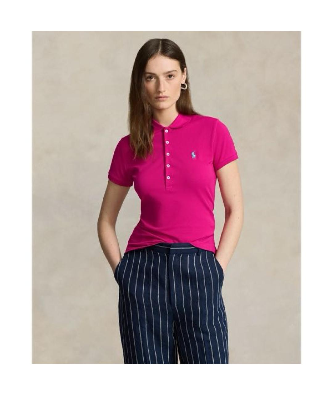 RALPH LAUREN Фуксия хлопковая футболка, фото 8