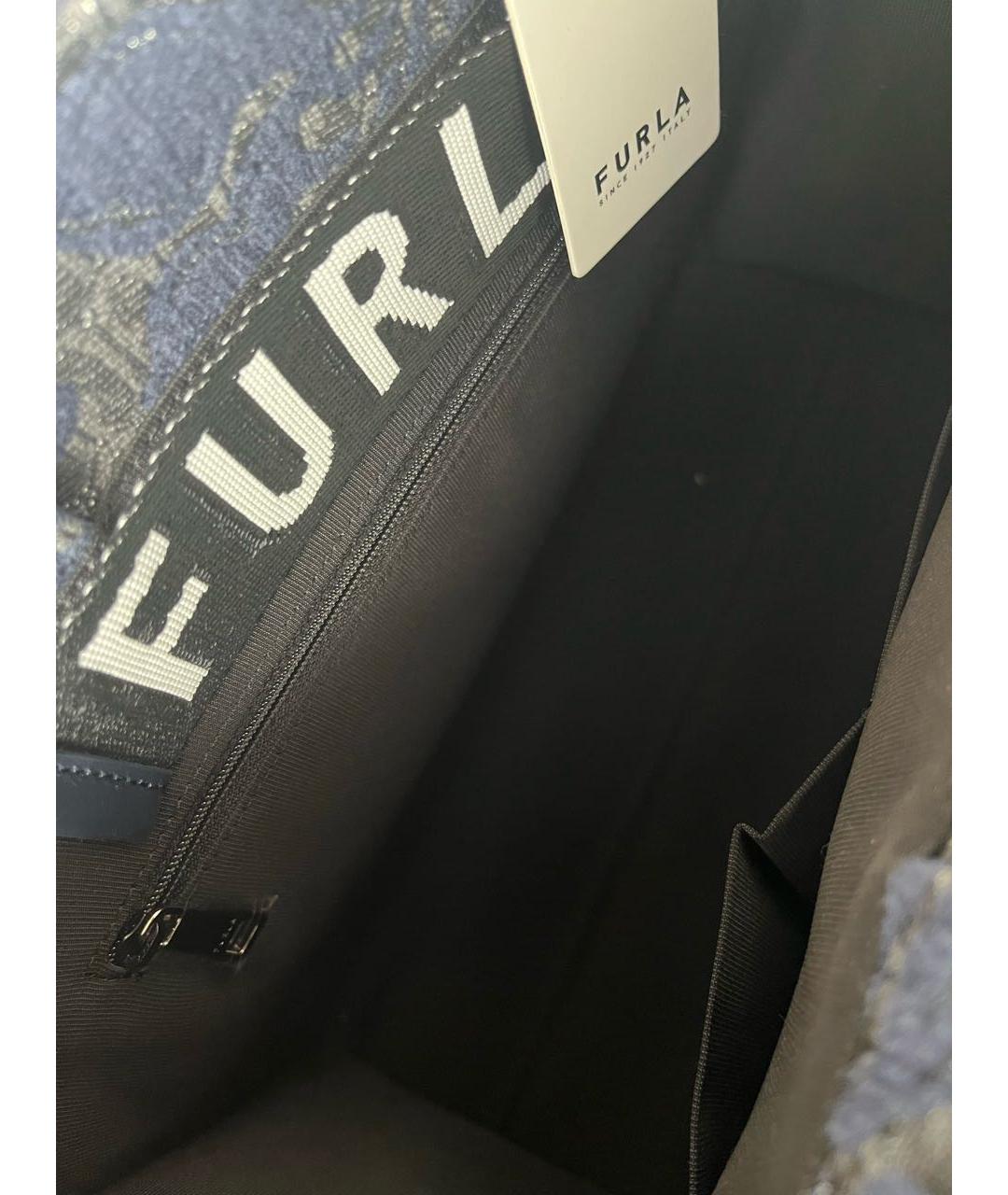FURLA Темно-синяя жаккардовая сумка тоут, фото 4