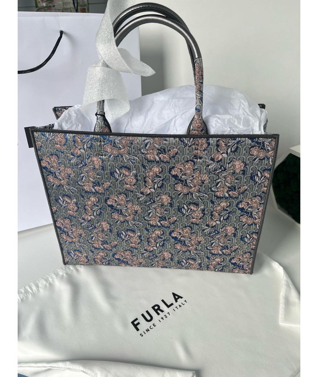 FURLA Темно-синяя жаккардовая сумка тоут, фото 3