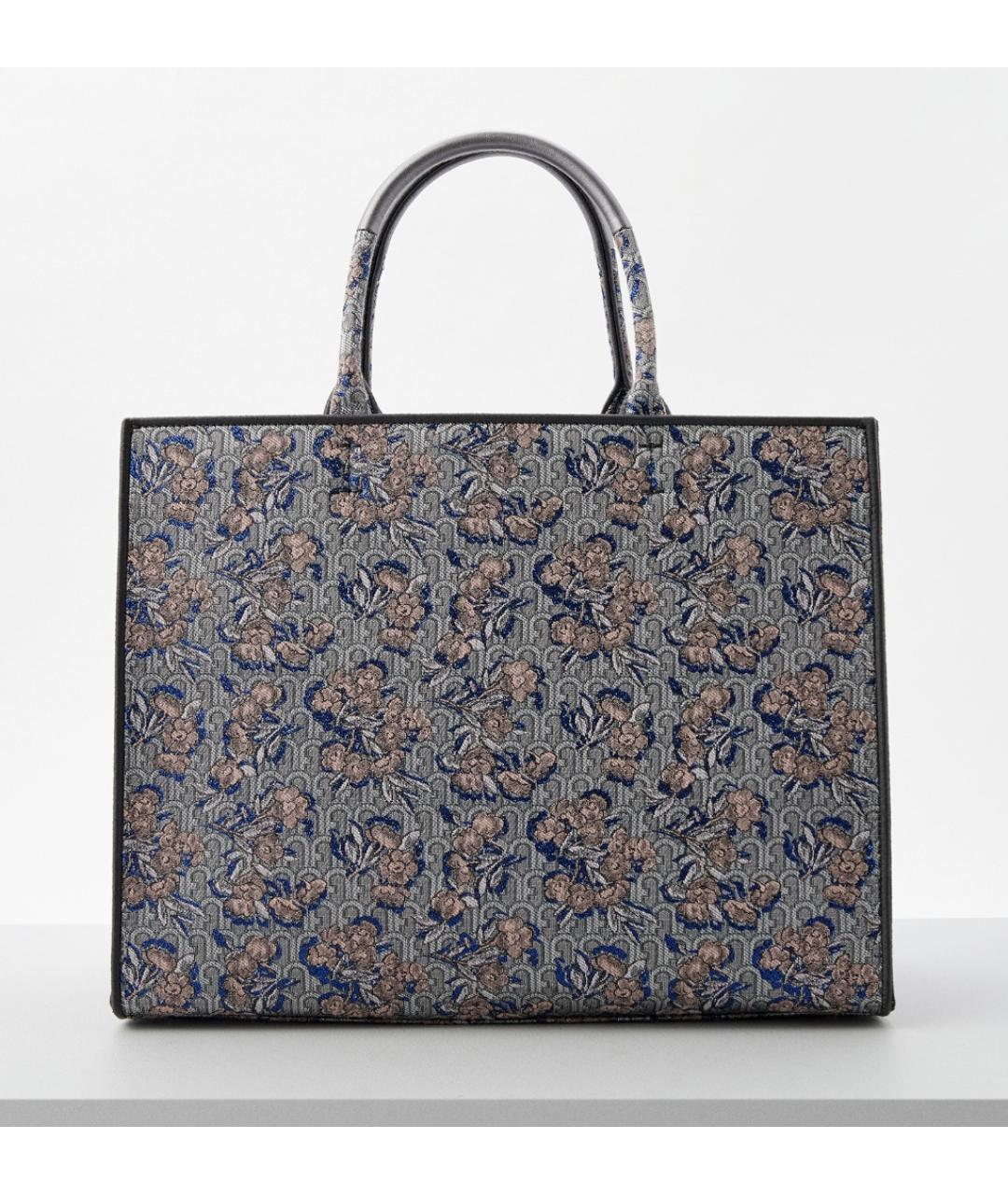 FURLA Темно-синяя жаккардовая сумка тоут, фото 8